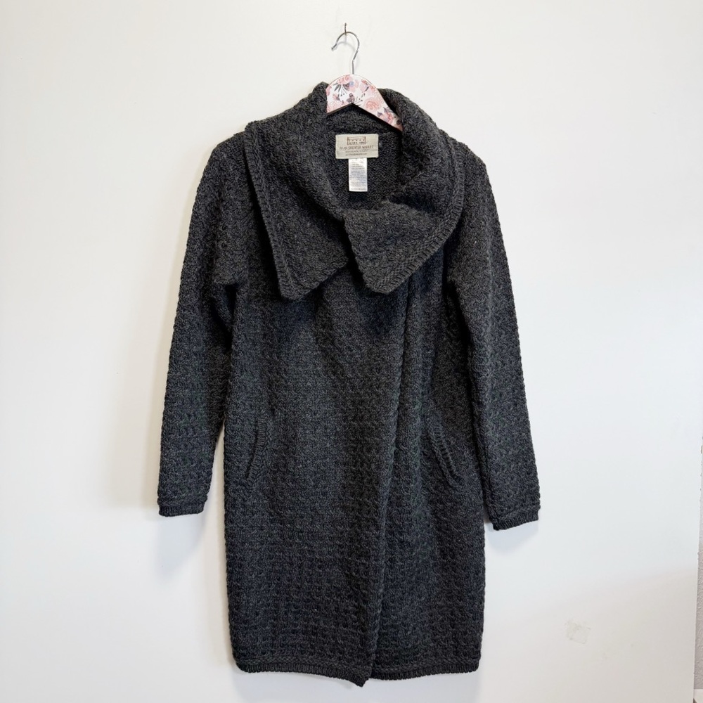 ARAN Sweater Market Ireland Wool Wrap Coat Textured Women’s Small Gray Graphite - Picture 2 of 10